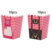 10/20/40 piezas Cajas de papel para palomitas del Festival Bávaro, Cajas de regalo de dulces a cuadros rojos & blancos, Patrón de vestido Dirndl, pantalones de cuero y astas de ciervo, Bolsas de papel para fiesta con borde festoneado de 3.16x2.36x4.3 pulgadas, Adecuadas para Oktoberfest, cumpleaños, boda, decoración festiva - Multicolor - Ver 11