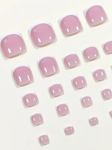 5組裝 120片貼式腳趾甲 春夏裸粉法式風 滑順圓形可重複使用假指甲 - 淺粉色 - 查看 3