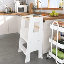 Velacasa Kids Standing Tower, Child Kitchen Step Stool Toddler Wood Stepping Stool - Children's Montessori Stool - Adjustable Height, Ideal Kids Kitchen Step Stool For Learning New Skills, White 16.45"D X 17.63"W X 35.82"H - 預設 - 查看 10