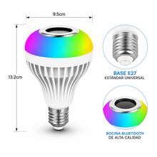 Foco LED RGB con Bocina Bluetooth E27, Luz Multicolor con Control Remoto para Hogar y Fiesta - RGB - Ver 7