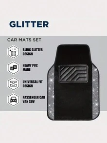 4pcs Shiny Rhinestone Car Floor Mat Set, Diamond Studded Faux Fur Car Carpet, Non-Slip PVC Backing, Waterproof Universal Fit, Suitable For Women's Car - A - View 4