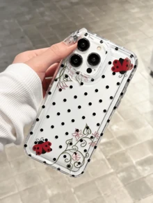 波點瓢蟲花卉透明防震手機殼，適用於 Apple 16 Pro Max/XS/11/12/15 Pro Max/13/14/15/16 Pro Max/15 Pro/13 Pro Max/17 Pro Max/12 Pro Max A54 5G/A52/A14/A15/A12/S22/S21/A33 5G/A32 5G/Galaxy A55 5G/S23 Ultra/S25（國際版非本地機型） - 黑色 - 查看 3