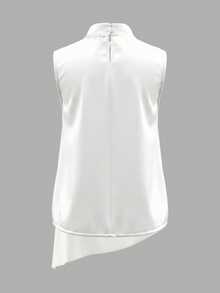 White High Neck Asymmetric Top And Wide Leg Pants Set, Elegant Office And Event Wear Summer - White - View 8