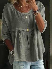 Plus Size Women's Solid Color Ruffle Blouse White Shirt For Daily Wear - Grey - View 5