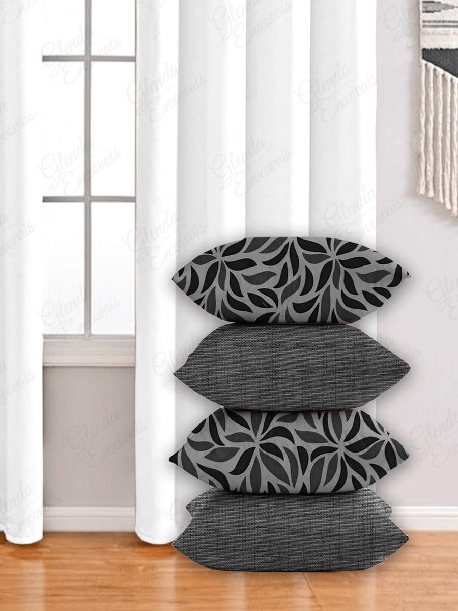 4 Cushion Covers, Various Combinations, 45x45 Cm - AL - 黑灰色阿拉伯式花紋 - 查看 1