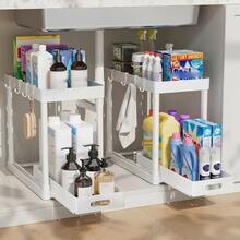 NATURAL SUMMERTIME 2-Piece Under-Sink Storage Rack, Bathroom Cabinet Storage Box, Sliding Cabinet Drawer Storage Basket, Kitchen Accessories, Kitchen Organization Supplies. - White - View 8