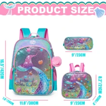 Mochila linda para niñas con bolso bandolera & estuche para lápices, set de 3 piezas de mochila escolar, mochila ligera para primaria para niñas - Mochila escolar infantil - Ver 5