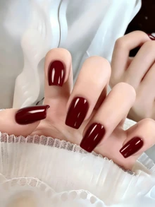10pcs Short Square Pure Handmade Wearable Nails (Including Manicure Tool Set), Classic Glossy Red, High-Quality Press-On Artificial Nails Manicure Set, Suitable For Women & Girls, Perfect For Daily, Party, Wedding, Date, Work, Holiday, Anniversary & Casual Occasions - Multicolor - View 2