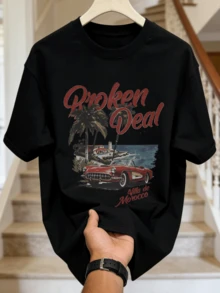 Herren Sommer Lässig Weich Rundhals Kurzarm-Hemd, Vintage Küsten Auto Muster Grafik ist geeignet für den täglichen Gebrauch. - Schwarz - Übersicht 4