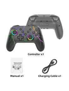 DATA FROG Game Controller For Switch S80, With RGB Multi-Color And Multi-Mode Lighting Effects, 6-Axis Motion Sensing, 4-Level Vibration Function, Compatible With Switch And PC, Adjustable Dual Motor Vibration, Non-Slip Handle Design - View 7