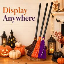 Halloween Witch Broom Decoration Prop, Detachable 80cm Magic Broom, Lightweight Party Cosplay Photo Performance Props, Home Porch Window Display Festival Decor, Available In Orange/Purple/Brown Three Colors - Fairy Broom - View 2