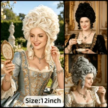Multi-Color European Court Style Heat Resistant Wig, Rococo Retro Tall Updo With Loose Curls, Ideal For Halloween, Period Cosplay, Stage Performances & Themed Shoots, Elegant Voluminous Costume Wig - Multicolor - View 3