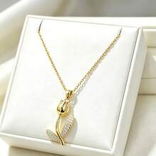1 Set Stainless Steel Chain Zirconia Flower Pendant Women's Fashion Necklace & Earrings Jewelry Set, Gift Accessory - Style a - View 2