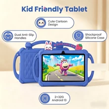 Kids Tablet 7 Inch Android 13/ Unisoc 7731E 4-Core/2GB RAM + 32GB ROM/ 802.11b WIFI 2.4G/1280x600px IPS Resolution Screen / Dual Camera 0.3MP+2.0MP/Parent Control/Pre-Installed APPs/Learning Educational Tablet With Case - 藍色 - 查看 4