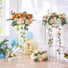 1 Stück eleganter Hochzeits-Blumenständer, transparente quadratische Acryl-Säulen-Dekovase, rechteckige Hochzeits-Tischdekoration, Event-Party-Weihnachts-Tischdeko, Blumenständer - Transparent - Übersicht 5