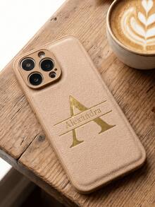 客製化個性化縮寫姓名 3D DIY 刻字字母手機殼，相容 iPhone 17 16 15 14 13 12 11 Pro Max 16 15 14 Plus，相容 Galaxy S25 S24 S23 S22 S21 Ultra Plus A55 A54 A53 A52 A34 A33 A32 A15 A14 A13 A12，後蓋韓系奢華軟 PU 皮革防震保護殼，燙金皮革手機殼，節日禮物送給愛人、朋友、家人 - 卡其色 - 查看 5