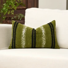 1pc Chenille Striped Decorative Pillow Cover, No Pillow Insert Included, Super Soft Modern Decor Cushion Cover For Sofa, Suitable For All Seasons, Also Can Be Used As A Gift. - Green - View 6