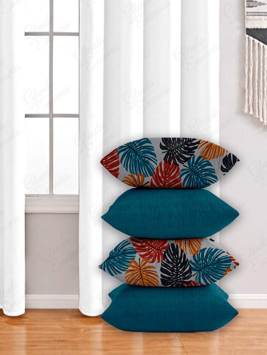 4 Cushion Covers, Various Combinations, 45x45 Cm - AL - 彩色肋排 - 薄荷綠 - 查看 1