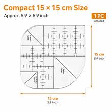 多功能絎縫尺 15 x 15 cm 壓克力拼布模板，DIY 不規則縫製裁剪尺，內建印刷刻度，圓角裁切尺，適用旋轉裁刀，居家縫絎工具，1 件裝 - 多色 - 查看 2