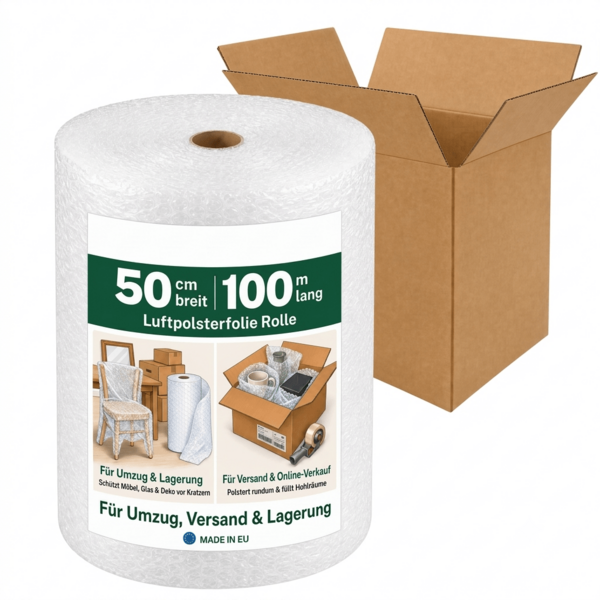 Luftpolsterfolie Rolle Bubble Wrap Noppenfolie verpackungsmaterial, polsterfolie für Umzug und Versand, reißfeste Schutzfolie zum Verpacken von Möbeln, Glas & Paketen