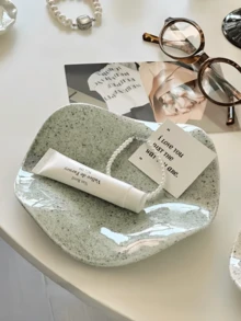1pc Asymmetrical Wavy Splatter Ceramic Jewelry Dish, Ins Style Casual Wavy Asymmetric Design Jewelry Tray, Mixed Color Sand Texture Premium Soft Fragrance Aromatherapy Decor. Can Store Jewelry, Hand Cream And Small Items, Suitable For Dressing Table, Desk, Entryway, Atmosphere-Enhancing Soft Decor Ornament. - Multicolor - View 8