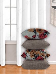4 Cushion Covers, Various Combinations, 45x45 Cm - AL - 花卉赭石米色 - 查看 1