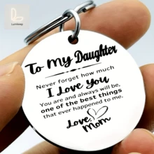 To My Daughter Keychain Stainless Steel Round Pendant Mom Gift Love You Forever Sentimental Keepsake Birthday Christmas Valentine's Day Present For Daughter From Mom Car Bag Charm - A - View 1