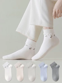ZUJO 5 Pairs/10 Pairs Women's Ditsy Floral Pattern Short Socks, Anti-Slip Simple Comfortable, Suitable For All Seasons, Random Color - Multicolor - View 4