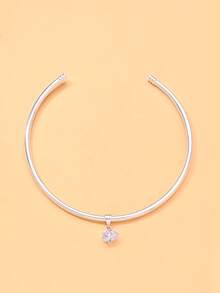 outingfit 1pc New Water Drop Opening Adjustable Geometric Rhinestone Necklace, Lightweight Luxury High-End Collarbone Chain, Niche Design Jewelry Necklace - Silver - View 6