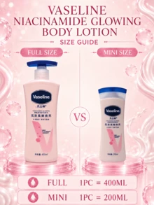 Vaseline 菸鹼醯胺亮澤身體乳 200/400ml，溫和呵護敏感肌膚，額外防護，修復肌膚屏障，深層補水，輕盈不黏膩，蘊含LipoPro科技、角鯊烷和維生素原B5，舒緩保濕，尤其適合乾性和敏感性肌膚，每日保濕並修復肌膚屏障。 - 菸鹼醯胺亮膚潤膚乳 - 查看 3