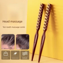 2PCS Long Handle Single Row Wide Tooth Detangling Comb . Massage Comb, Rounded Teeth Fit Scalp Better, Comb Hair Nourish Hair, Relieve Fatigue; Pointed Tail Comb Easier For Styling/Updo - Brown - View 6