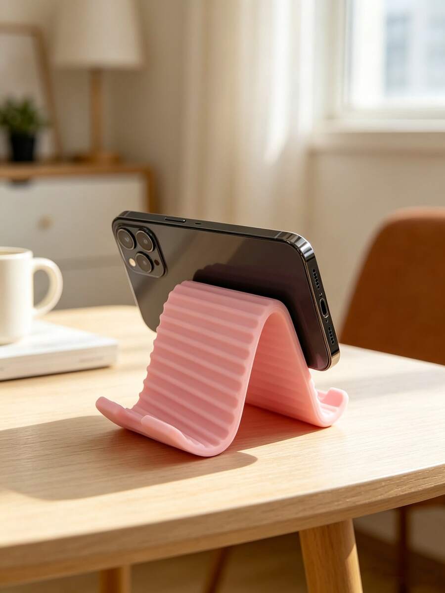 1pc Portable Striped Silicone Wave Phone Stand, Anti-Slip Stable Scratch-Resistant Desktop Phone Holder, Universal Hands-Free Phone Bracket, Suitable For Video Calls, Watching Movies And Gaming, Lightweight Mini Phone Stand, Compatible With All Smartphones, Suitable For Home, Office, Kitchen, Travel, Desk, Portable Phone Accessory - Multicolor - View 1