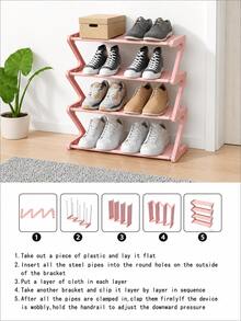 Z-Shaped Shoe Rack, Plastic Floor-Standing Storage Rack, Multi-Functional Large Capacity Storage Rack, Easy To Assemble Floor-Standing Storage Rack, Suitable For Living Room, No Tools Required, Stackable, Home And Dorm Essential, Space-Saving, Suitable For Hallway, Closet, Living Room, Bedroom - Multicolor - View 7