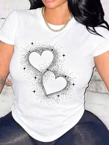 Women's Basic Short-Sleeve T-Shirt Autumn/Winter 2025 - Round Neck, Loose Fit, Stylish  Butterfly Print, Soft Fabric With Excellent Drape. Super Versatile! - 白色愛心 - 查看 1