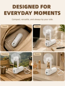 LMMAKE 5 IN 1 Portable Handheld Fan - Multifunctional USB Rechargeable Foldable Cooling Fan With Power Bank, Flashlight & Makeup Mirror. Features 3 Adjustable Speed Levels.Perfect For Travel, Outdoor, Office & Home Use.Essential Multitool Fan For Anywhere. - Multicolor - View 9