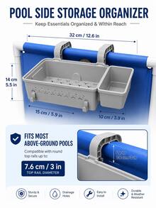 1 Set Upgraded Poolside Storage Basket With Cup Holder, Large Capacity Ground Pool Storage Rack, Hanging Poolside Storage Bag, Suitable For Drinks, Towels, Sunscreen, Goggles, Phone And Swimming Accessories - Multiple Styles - View 7