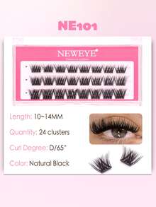Neweye 24入組 D捲度 V型免膠水免卸妝水自黏簇狀假睫毛，蓬鬆 10-14mm 混長單根睫毛，免膠水自黏 DIY 假睫毛，自然纖細睫毛接長，卡通風女童女用美妝工具禮物 - D - 查看 7