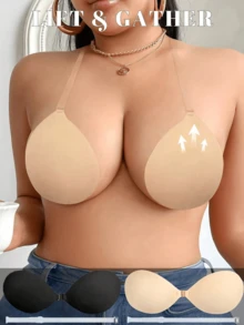 1/2 Pairs (With Straps) Invisible Silicone Breast Pads, Adhesive Push-Up Bra/Backless Bra Pads For Breast Lift And Cleavage Enhancement, Suitable For Women - Multicolor - View 2