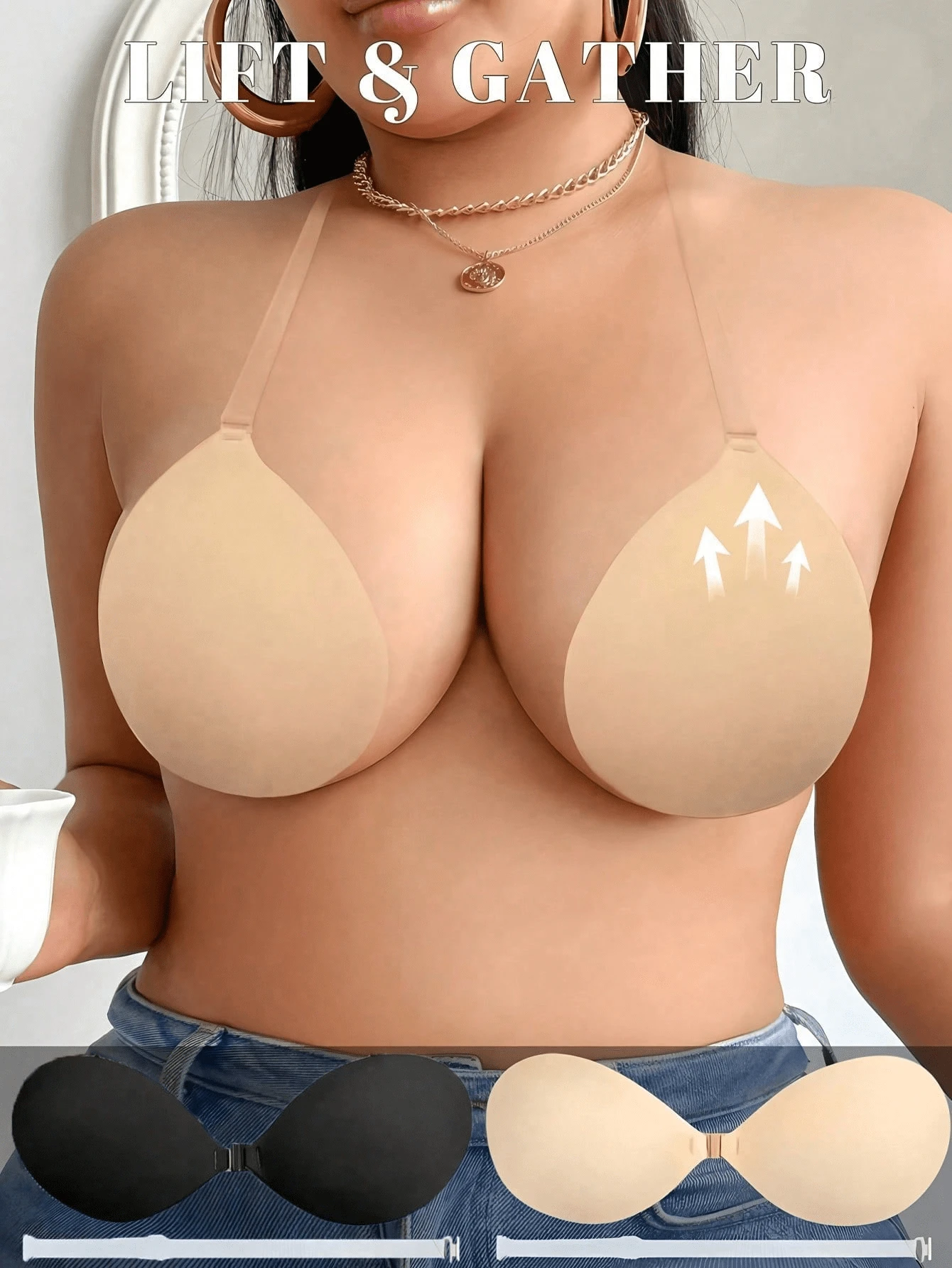 1/2 Pairs (With Straps) Invisible Silicone Breast Pads, Adhesive Push-Up Bra/Backless Bra Pads For Breast Lift And Cleavage Enhancement, Suitable For Women