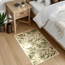 1pc Fresh Mori Style Decorative Carpet, Faux Cashmere Rug, Beige Base With Green Branch & Leaf Design, Plush Long Strip Rug For Bedroom Bedside, Natural Minimalist Beige Background With Green Leaves, Living Room Sofa Area Rug, Healing Wabi-Sabi Artistic Branch & Leaf Design For Entryway Doorway Balcony Decor, Non-Slip Home Decorative Carpet - Multicolor - View 9
