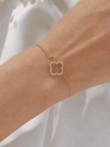 1 buah Gelang Simbol Tak Terhingga Mewah dari Tembaga Zirkonia yang Dapat Diatur untuk Wanita, Cocok untuk Pesta Sehari-hari dan Pernikahan - Yellow Gold - View 1