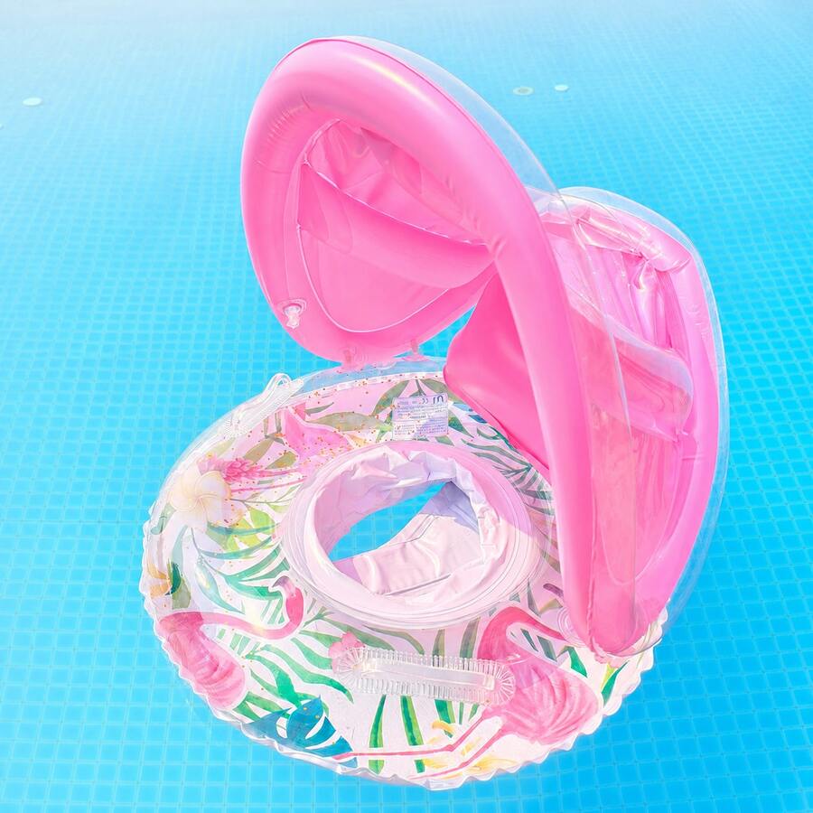 Baby Swimming Ring With Canopy, Baby Swimming Pool Ring With Seat, Baby Swimming Ring, UV-Resistant Floating Mat, Suitable For Toddlers - Pink - View 1