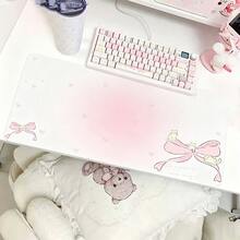 韓系簡約 Ins 風貓咪全螢幕蝴蝶結漸層粉色小貓 PU 皮革滑鼠墊，辦公桌墊，電腦快速滑動地墊，電競筆電鍵盤墊，防滑 - 查看 11