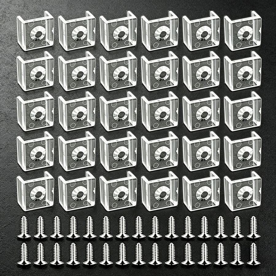 30pcs High Transparency PC Material 6mm LED Strip Fixing Clips, Mounting Brackets, Fixing Slots, Compatible With 6mm Width COB Bare Board, SMD Soft LED Strip, Coated Neon Light Strip, Single Hole With 30pcs Screws - 30-pack PC 8mm Wide Clips - View 1
