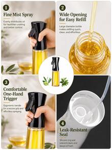 220ml Glass Oil Sprayer Bottle, Black Cooking Oil Mister For Air Fryer, Salad, Baking, Frying & BBQ - View 6
