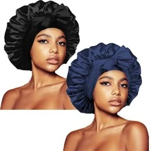 ZTZI 2Pcs Bow Decor Satin Hair Bonnet, Soft Elastic Sleep Cap, Large Size Night Hair Wrap For Curly Natural Long Hair Women - UM2pcs Bow-tie Round Hat - View 25