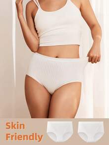 2 peças/Pacote Calcinhas de Algodão Cru Branco Sem Tingimento, Cintura Alta Canelada, Cavalo Estendido, Sem Ficar Presa, Antiderrapante, Respirável & Alta Elasticidade, Adequado para Maternidade, Fitness & Esportes, Calcinhas Descartáveis Tamanho Único (90-120 Lbs) - 2 - Visão 3