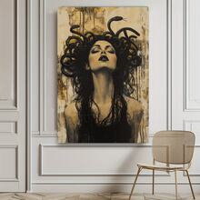 2D Flat Ancient Greek Mythology Medusa Canvas Wall Art With Wooden Frame, Vintage Style Mythological Snake-Haired Goddess Art Print, Stunning Unique Decor For Living Room, Dining Room, Home Office And Bedroom, Enhancing Mythological Atmosphere - D - View 6