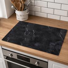 1pc Diatom Mud Dark Black White Marble Stove Top Cover Mat, Anti-Scratch Heatproof Waterproof Multi-Use Pad For Kitchen Laundry Washer Countertop - Multicolor - View 2