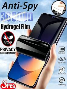 3 pièces Film hydrogel anti-espionnage couverture complète protecteur d'écran mobile compatible avec Honor/Compatible avec Huawei anti-explosion résistant aux rayures anti-espion protection de la vie privée au bureau/métro installation facile réparation automatique des rayures film protecteur ne supporte pas la reconnaissance d'empreintes digitales film souple [Pas de verre] [Version internationale, pas de version locale] - Noir - Voir 1